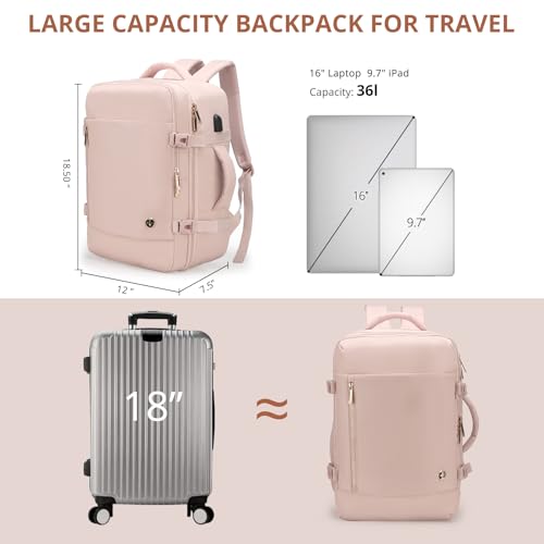 Swissdigital Design Travel Laptop Backpack for Women, 36L Carry On Backpack with USB Charging Port, RFID Protection & Wet-Dry Separation, TSA Friendly Fits 16 Inch Laptop, Pink | SD1749-81 - color: Pink