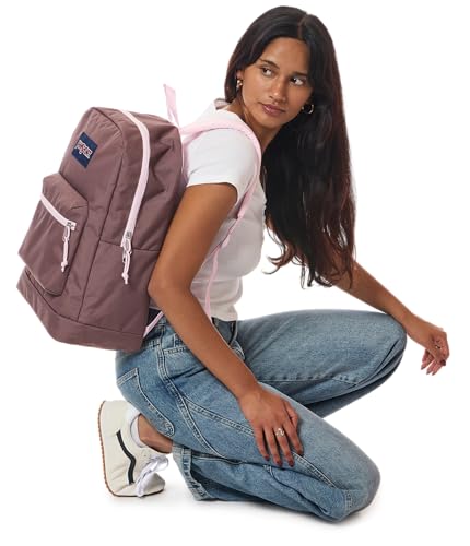 JanSport Cross Town Plus Backpack - Large Main Compartment, Side Water Bottle Pocket, 15-Inch Padded Laptop Sleeve - Color Blocked - Mahogany Haze - color: Color Blocked Mahogany Haze/Pink Ice/