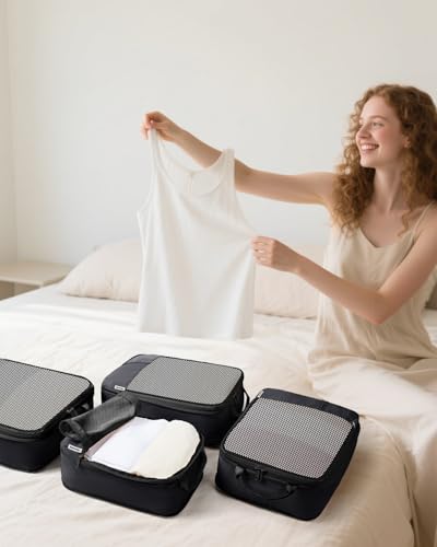 Narwey 6 Set Compression Packing Cubes for Travel, Lightweight Expandable Luggage Organizer Bags, Durable Space Saver Bags (Black) - color: Black