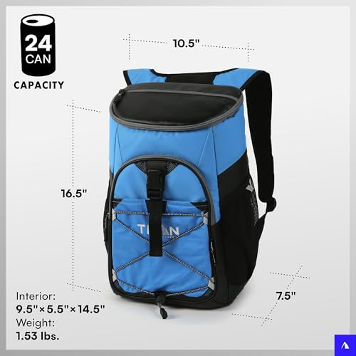 Titan by Arctic Zone Backpack Cooler, Insulated Soft Sided Bag with Leak Proof Lining and Padded Straps, for Lunch, Picnic, and Travel, 24 Can Capacity - color: Process Blue