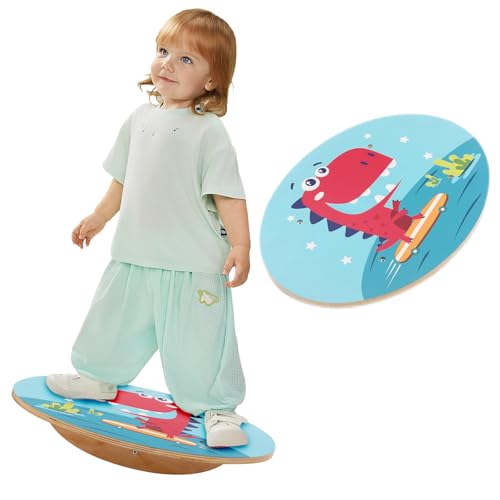 Wobble Balance Board for Kids Wooden Rocker Board Load 123Lbs, Active Play and Exercise for Toddler - color: Red