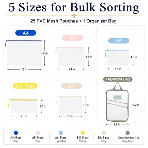 26-Piece Mesh Zipper Pouch Bags with Organizer Case, 5 Sizes - style: 26pcs