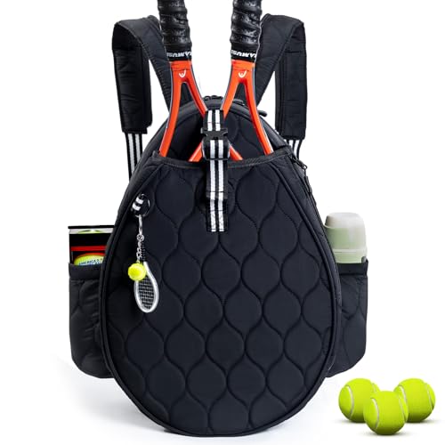 Quilted Tennis Bag for Women – Tennis Backpack & Crossbody Sling | Holds 2 Rackets or 3 Pickleball Paddles | Lightweight Badminton Racket Bag, Tennis Tote & Sports Backpack - color: Black