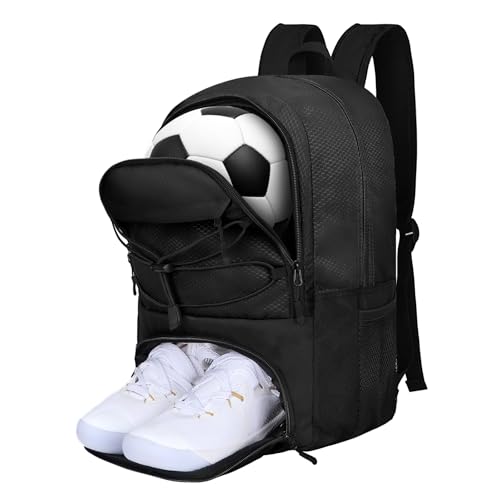 Goloni Soccer Backpack Bag with Separate Ball & Cleat Shoe Compartment,Sports Gym Backpack for Teen Girls Boys Men Women Kids - color: Black