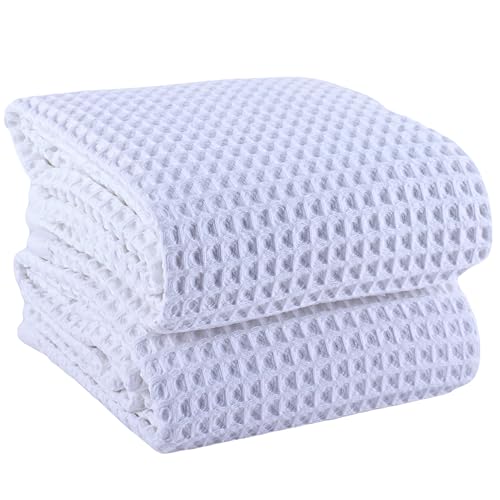 PÜSKÜL 2-Piece White Waffle Bath Towels for Bathroom | Natural 100% Turkish Cotton Towel | Soft Absorbent Quick-Dry Lightweight 32x63 Extra Large Turkish Bath Sheet (White Bath Towels - Pack of 2) - color: White