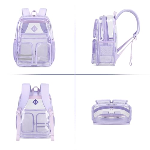 Clear Backpacks for School Heavy Duty Clear Bookbag Stadium Events Transparent Back Pack Girls Women, Purple - color: Purple
