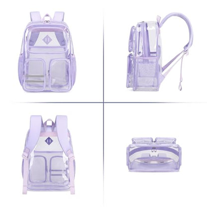 Clear Backpacks for School Heavy Duty Clear Bookbag Stadium Events Transparent Back Pack Girls Women, Purple - color: Purple