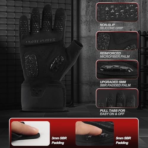 COFIT Weight Lifting Gloves for Men Women, Workout Gloves with Wrist Wrap Support, 5MM SBR Palm Padding, Half Finger Breathable Gym Gloves with Non-Slip Grip for Weightlifting, Training, Pull Ups - size: Small