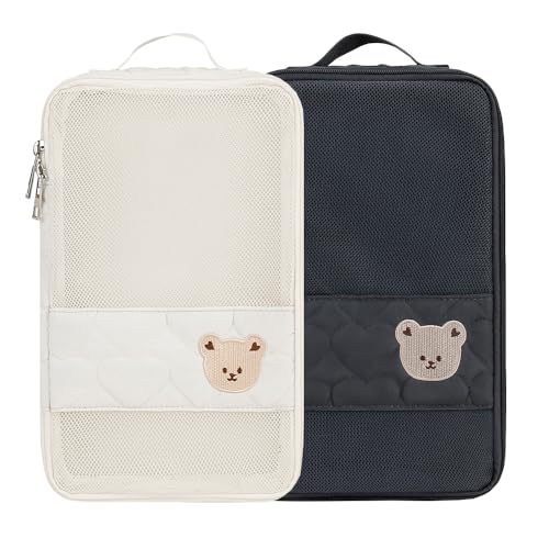 Baby Diaper Bag Organizer Pouches - 2 Pack Waterproof Pod Hanging Diaper Bag Cute Bear Mesh Bag Reusable, Washable or Baby Cloth Diapers - color: White&Black