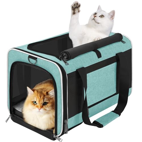 GAPZER Soft Cat Carrier Large Cat 20 lbs/Kitty Cat Travel Crate for Pet Top Load/Small Dog Sturdy Transport Fabric Carry Bag 10 Pounds/Yorkie Kennel with Pocket Teal Aqua - color: Turquoise