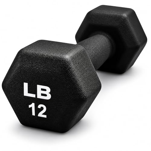 Neoprene Hexagon Dumbbells with Cast Ergo Handle (1 to 15lbs Pack of 1, 2, 4) | Durable Anti-Slip Exercise & Fitness Strength Training Free Weights for Home Gym | Black | For Men & Women - color: Black-12Lb pack of 1