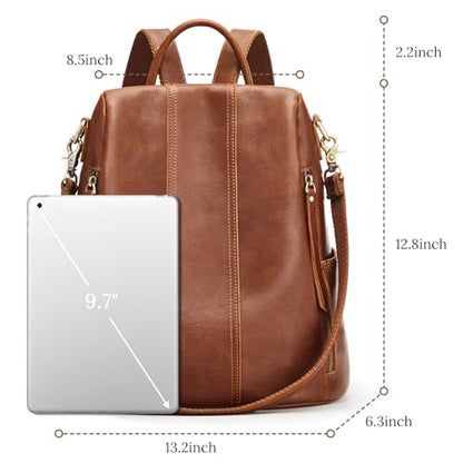 S-ZONE Leather Backpack Purses for Women Antitheft Rucksack Shoulder Bag Medium - color: 4-cognac