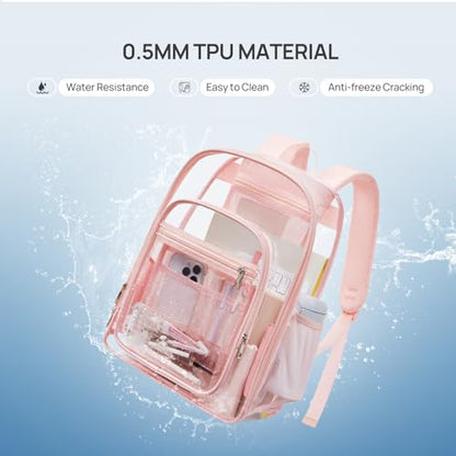 Telena Clear Backpack with Multi-pockets, Heavy Duty TPU Transparent Bag with Reinforced Straps, Large See Through Bookbag for College, Work - Pink - color: 1-pink