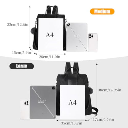 PINCNEL Women Backpack Purse Waterproof Nylon Anti-theft Rucksack Lightweight Shoulder Bag - color: Black, size: Large