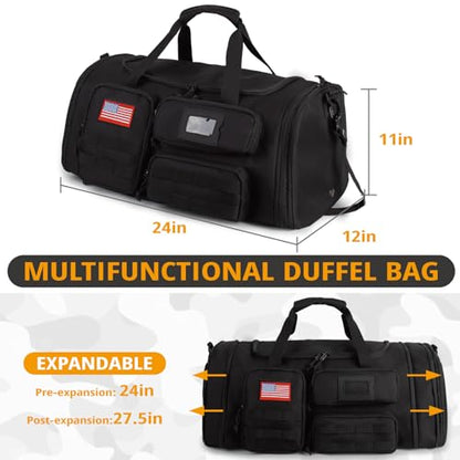 Expandable Gym Bag For Men,Tactical Large 3 in 1 Sports Duffle Bag With Shoes Compartment,Water Resistant Sports Gym Tote Bags Multi-functional Weekend Travel Backpack Overnight Bag - color: Black