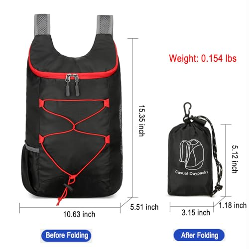 Lightweight and Thin Foldable Backpack, Climbing Bag, Hiking Daypack,15L Waterproof Travel Packable Rucksack (Black) - color: Black