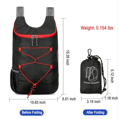 Lightweight and Thin Foldable Backpack, Climbing Bag, Hiking Daypack,15L Waterproof Travel Packable Rucksack (Black) - color: Black