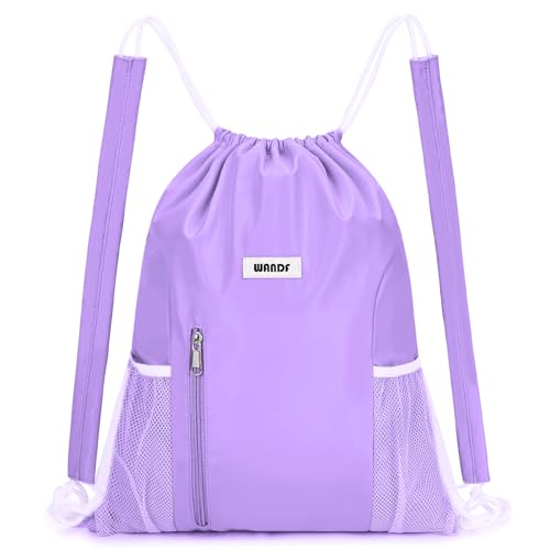 WANDF Drawstring Backpack with Shoulder Pad Sports Gym Backpack with Mesh Pocket String Bag for Women Men (Purple) - color: M, Purple, size: Medium