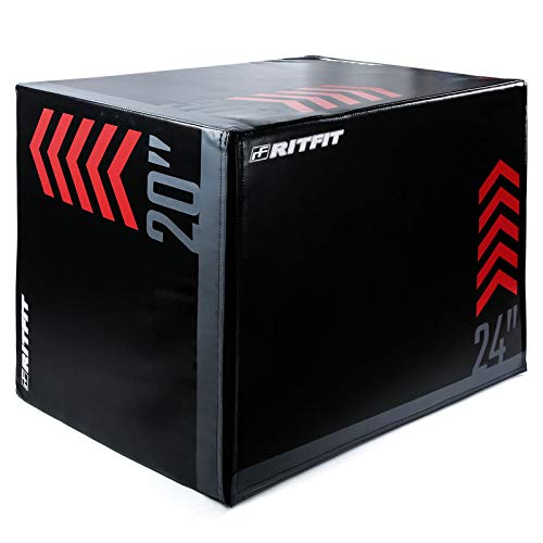 RitFit 3 in 1 Extra Firm Soft Plyo Box Foam Plyometric Box-30”x24”x20”-20"x18"x16" Heavy Duty High Density Foam Jumping Box 3 Sizes with PVC Cover,Platform for Home Gym Fitness, 440lb Weight Capacity - size: LARGE-B