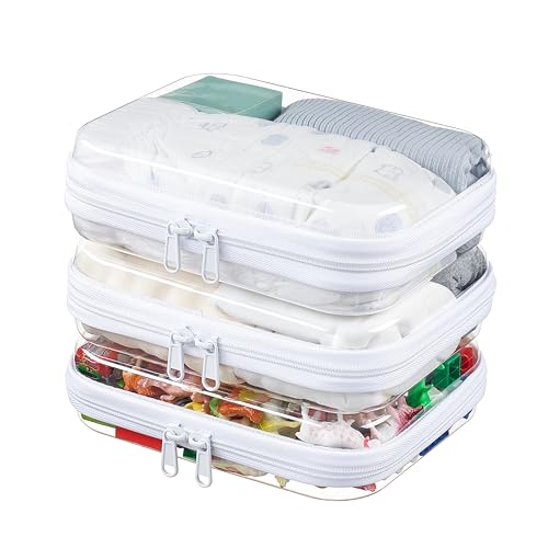 3-Pack Medium Clear Hard Shell Zipper Pouches, Clear Zipper Bags, Hard Case Pouches for Purse & Diaper Bag Organizer,and Travel Essentials (3M - size: 3M