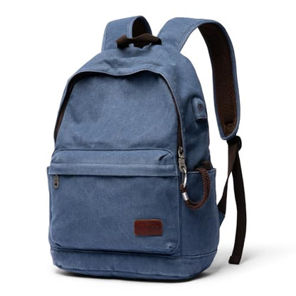 Muzee Canvas Backpack for Women and Men, Lightweight Classic Laptop Backpack with USB Charging Port for College, Travel and Daily Use(Denim blue) - color: Denim Blue