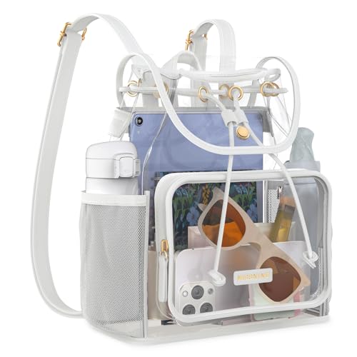 Missnine Clear Backpack for Stadium Events, Thick PVC Mini Clear Bag Stadium Approved for Concert Work Sports Events Games Festivals Travel, White - color: White