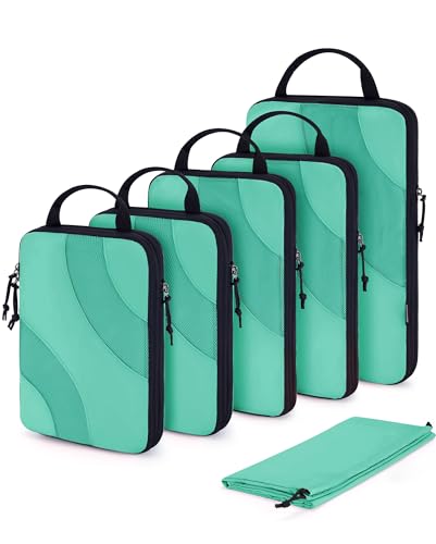 BAGSMART Compression Packing Cubes, 6 Set/4 Set/2 Set Travel Packing Cubes for Carry on Suitcases, Compression Suitcase Organizers Bag Set & Travel Cubes for Luggage, Lightweight Packing Organizers - color: Lagoon Blue, size: 6 Set