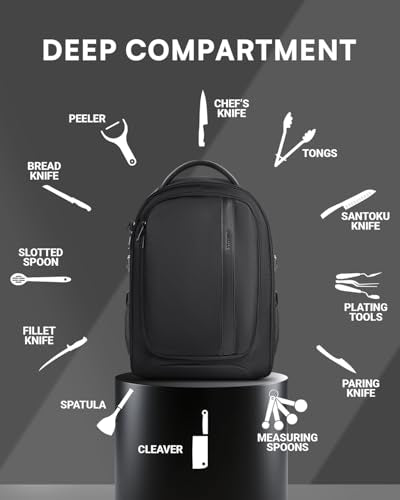 Chef Knife Backpack with Waterproof Pocket, 30+ Pockets for Knives and Tools, Knife Bags for Chefs Professional Culinary Apprentice Private Chefs, Pocket for Tablet Laptop (Knife Not Included)