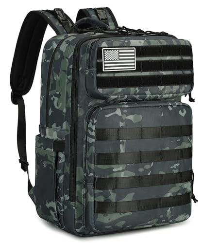 LORADI Large Dad Diaper Bag Backpack, Tactical Style, Camouflage | Stroller Clips, Luggage Sleeve for Travel, Insulated Pockets - color: Camo Black