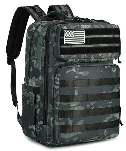 LORADI Large Dad Diaper Bag Backpack, Tactical Style, Camouflage | Stroller Clips, Luggage Sleeve for Travel, Insulated Pockets - color: Camo Black