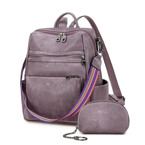 AGLOD Leather Backpack Purse for Women Designer Ladies Shoulder Bag Fashion Faux Work Travel Handbags - color: Kcus22001-purple
