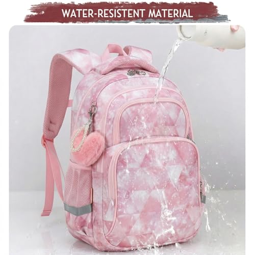 Cusangel Pink Girl School Backpack for Kids 6-12 ages, 16in Cute Bookbag Water Resistant, 7 Pockets, Adjustable Chest Strap, Reflective Strip, Large Bookbag For travel,Gifts,Summer Camps - color: Pink-17in