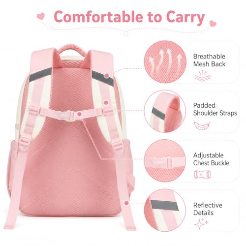 CAMTOP Girls Backpack with Lunch Box & Pencil Case Set, School Backpack for Girls with Large Water Bottle Holder Straps, Waterproof Kids Backpack, Cute Bookbag for Elementary School & Travel - color: Pink White