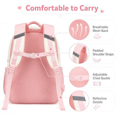 CAMTOP Girls Backpack with Lunch Box & Pencil Case Set, School Backpack for Girls with Large Water Bottle Holder Straps, Waterproof Kids Backpack, Cute Bookbag for Elementary School & Travel - color: Pink White