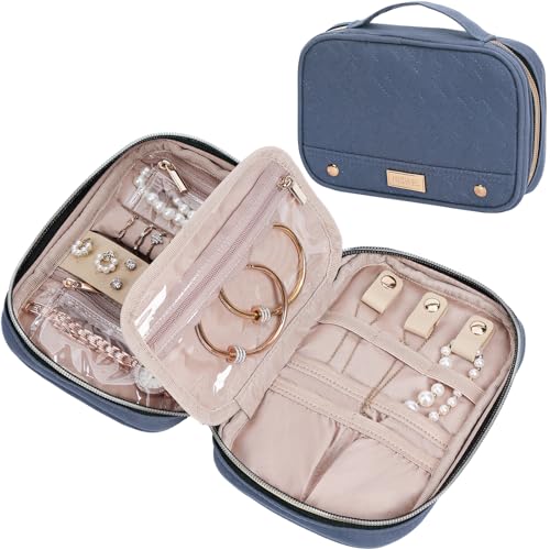 NISHEL Travel Jewelry Case, Holiday Organizer for Necklaces, Earrings, Rings, Bracelets, Watch,Small,Aegean-Blue - color: Aegean-Blue, size: Small