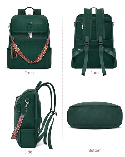 SYTRAH Leather Laptop Backpack for Women Designer Laptop Bag, 16.5 inch Travel Computer Backpacks Purse with Tassel for Work Business with Satchel Purse Green - color: Green