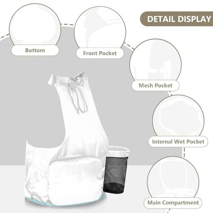 JUNZAN Teal Green Striped Drawstring Backpack Sport Gym Sackpack With Water Bottle Pocket Athletic Cinch Sack Wet and Dry Separation