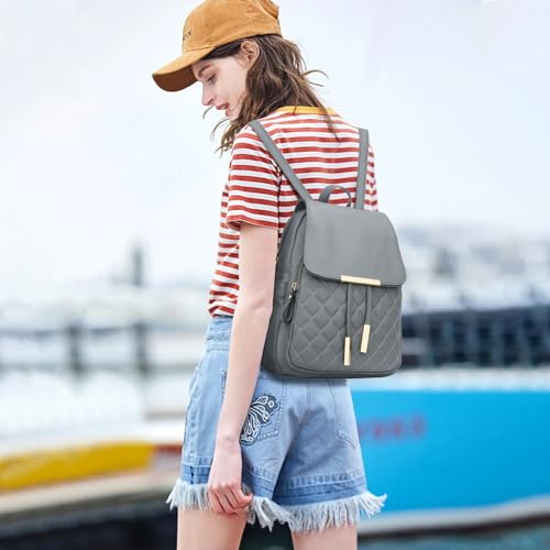 KKXIU Quilted Trendy Leather Backpack Purse for Women and Ladies Shoulder Travel Daypacks Bags (Grey) - color: Grey, style: Backpack