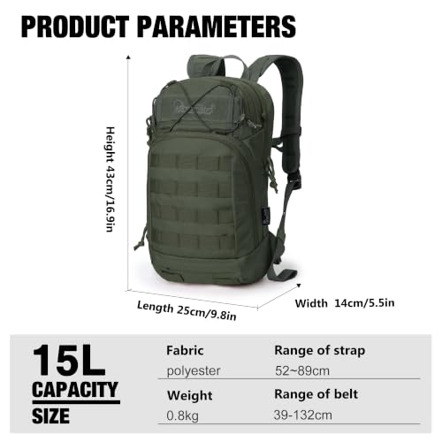 Mardingtop 15L Tactical MOLLE Hydration Backpack – Small Military Bag for Motorcycle, Hiking, Riding, Biking & EDC Daypack - color: Ranger Green