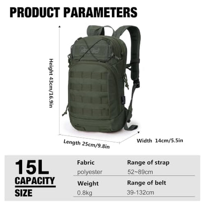 Mardingtop 15L Tactical MOLLE Hydration Backpack – Small Military Bag for Motorcycle, Hiking, Riding, Biking & EDC Daypack - color: Ranger Green