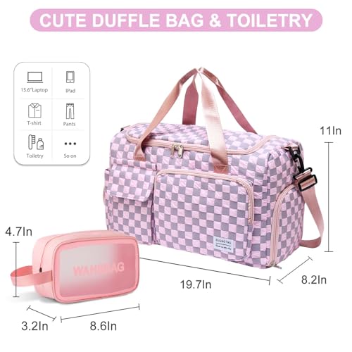 Small Gym Bag for Women, Travel Duffle Bag Carry On Weekender Bag with Shoe Compartment - color: 39#pink Checkered, style: Gym Bag&toiletry Bag