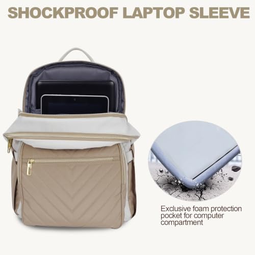 VANKEAN Laptop Backpack for Women (BEIGE-KHAKI, 15.6 Inch) - color: Beige-khaki, size: 15.6 Inch