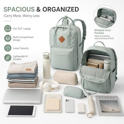 Travel Backpack for Women & Men, Laptop Backpack Fits 15.6 Inch Laptop, Water-Resistant Durable Computer Bag for Work, College & Daily Commute (Light Green) - color: Light Green