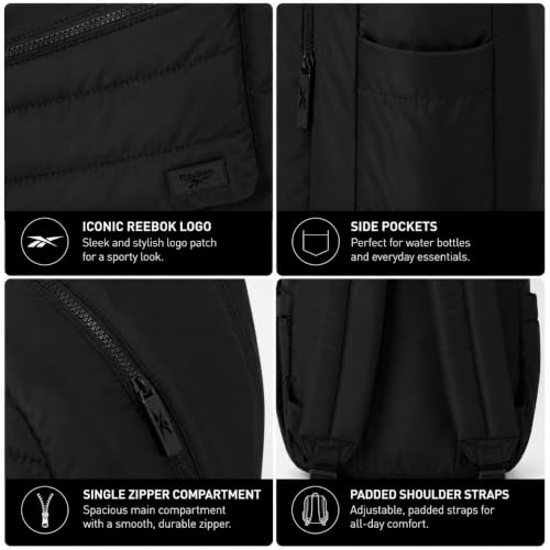 Reebok Backpack - Multipurpose Lightweight Carry On Everyday Laptop Gym Travel Commuter Backpack, Skyler Black - color: Skyler Black