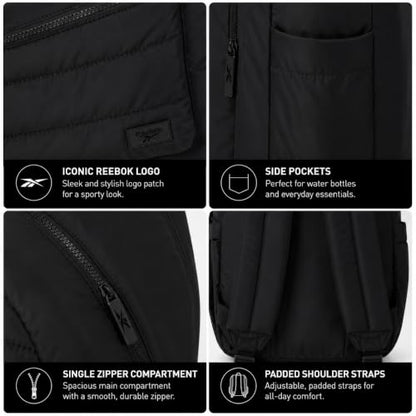 Reebok Backpack - Multipurpose Lightweight Carry On Everyday Laptop Gym Travel Commuter Backpack, Skyler Black - color: Skyler Black