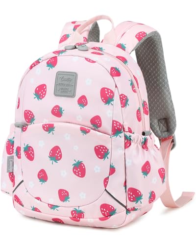CAMTOP Toddler Backpack for Girls 2-4, 12" H Kids Backpacks for Kindergarten Preschool, Small Bookbag for Daycare Travel (Pink Strawberry, 12''- Not fit A4 folder) - color: Coral Pink Strawberry, size: Age 2-4 (12'' H - Not Fit A4 Folder)