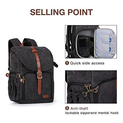 BAGSMART Camera Backpack, DSLR SLR Waterproof Camera Bag, Anti-Theft Photography Backpack with 15 Inch Laptop Compartment, Tripod Holder & Rain Cover, Black - color: B-black[single Buckle]