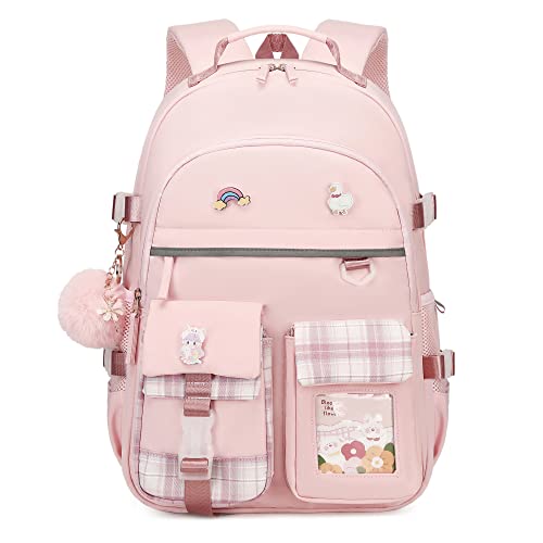 Backpack for Girls, 15.6 Inch Laptop School Bag Kids Kindergarten Elementary College Backpacks Large Bookbags for Teen Girl Women Students Casual Travel Daypacks (Pink) - color: Pink