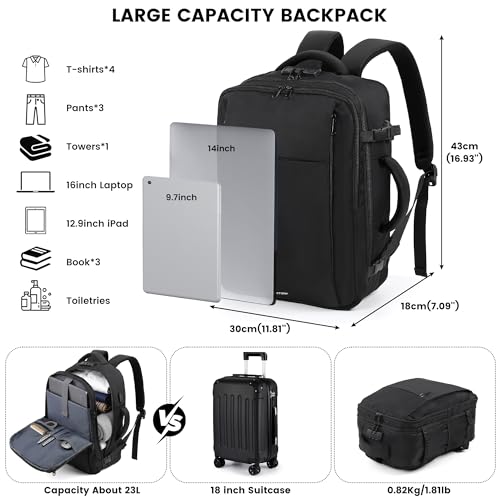 TANTOMI Travel Backpack for Women, Carry On Backpack with Wet-Dry Separation Compartment, TSA-Compliant Laptop Backpack, Personal Item Travel Bag with Anti-Theft Lock for Weekender (Black) - color: 1-black