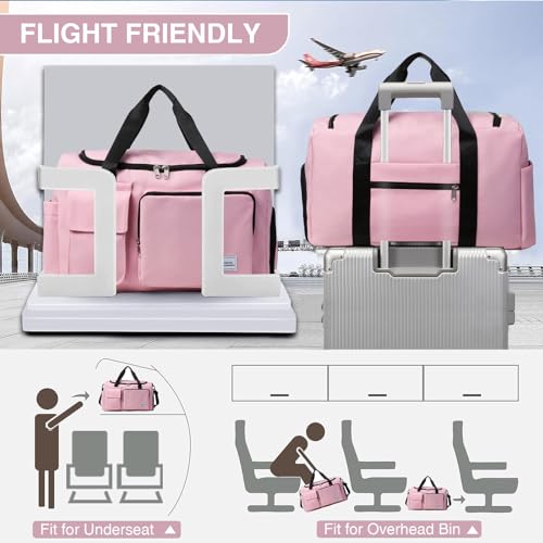 Small Gym Bag for Women, Travel Duffle Bag Carry On Weekender Bag with Shoe Compartment - color: 40#Pink-Zipper, style: Gym Bag&toiletry Bag